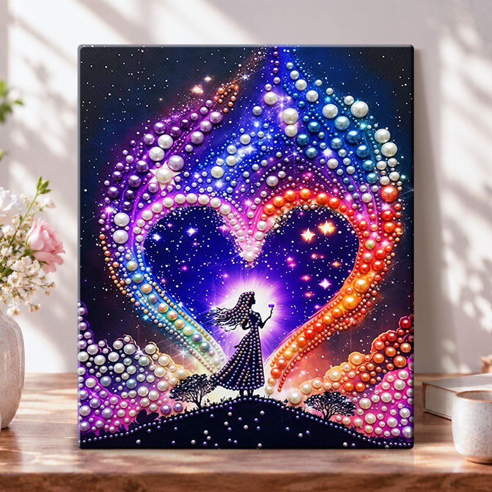 Cosmic heart silhouette pearl diamond painting kit for beginners
