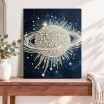 Finished cosmic pearl galaxy pearl diamond painting artwork displayed as home decor
