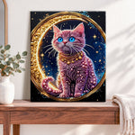 Finished cosmic pearl kitten pearl diamond painting artwork displayed as home decor