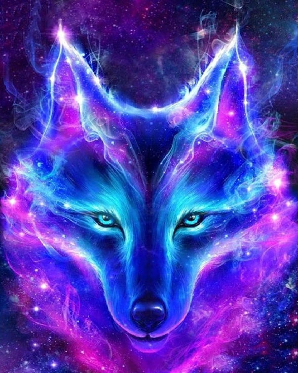 Cosmic purple and blue wolf cross stitch kit for beginners