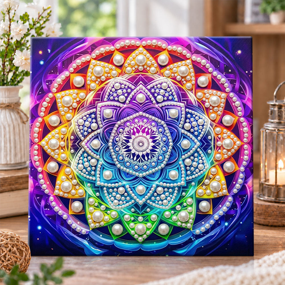 Cosmic rainbow mandala pearl diamond painting kit for beginners