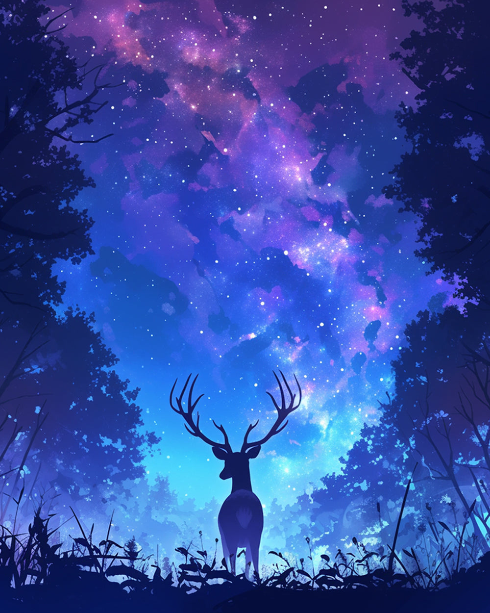 Cosmic stag silhouette] cross stitch kit for beginners
