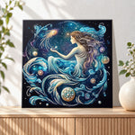 Finished cosmic starry mermaid pearl diamond painting artwork displayed as holiday home decor