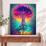 Finished cosmic tree of life pearl diamond painting artwork displayed as home decor