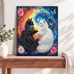 Finished cosmic twin cats pearl diamond painting artwork displayed as home decor