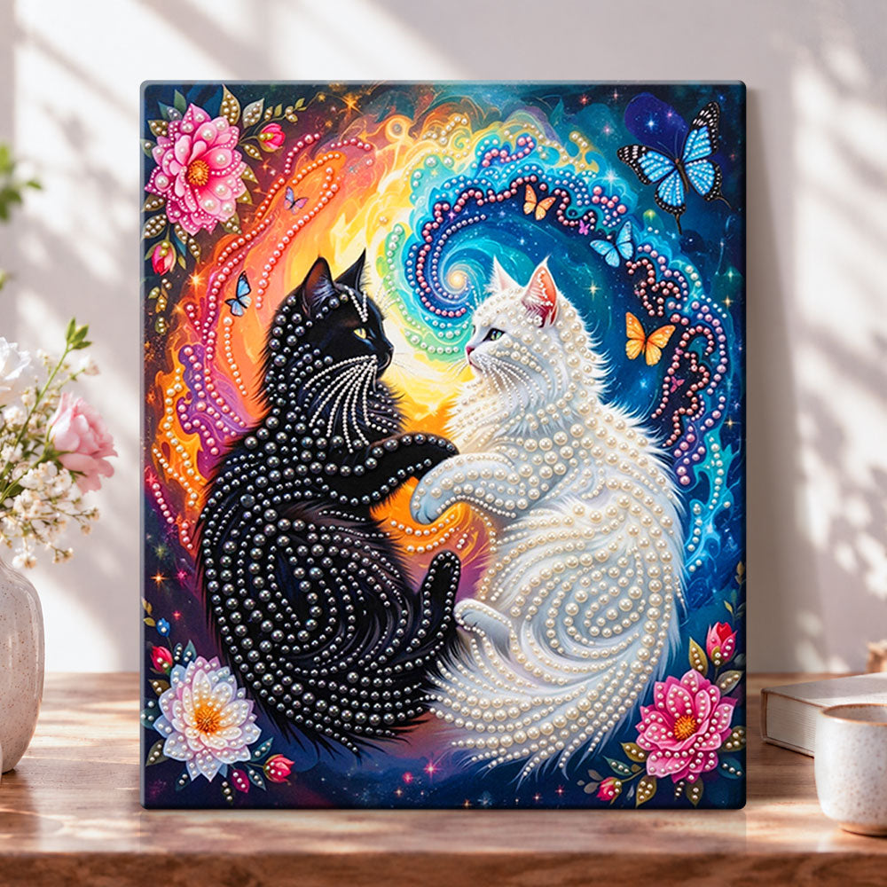 Cosmic twin cats pearl diamond painting kit for beginners