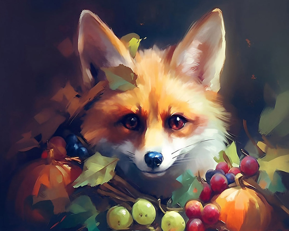 Cosy autumn fox with fruits cross stitch kit for beginners