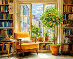 Cosy bookroom with orange tree paint by numbers kit for beginners