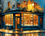 Cosy bookshop at night paint by numbers kit for beginners