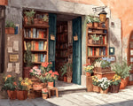 Cosy bookstore with flowers paint by numbers kit for beginners