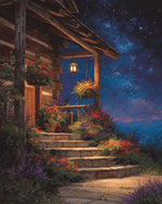Cosy cabin under starry sky cross stitch kit for beginners