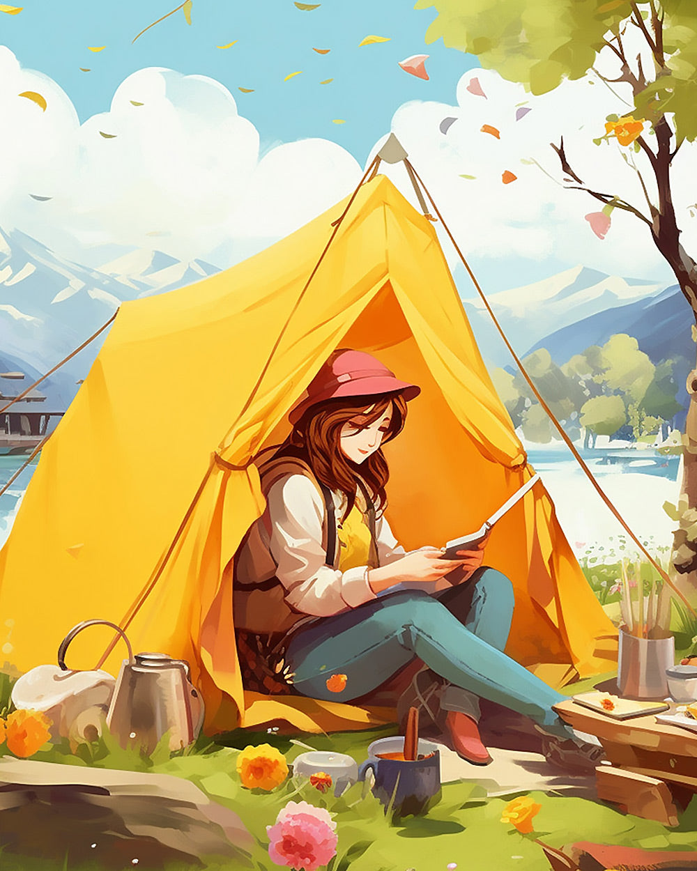 Cosy camping escape cross stitch kit for beginners