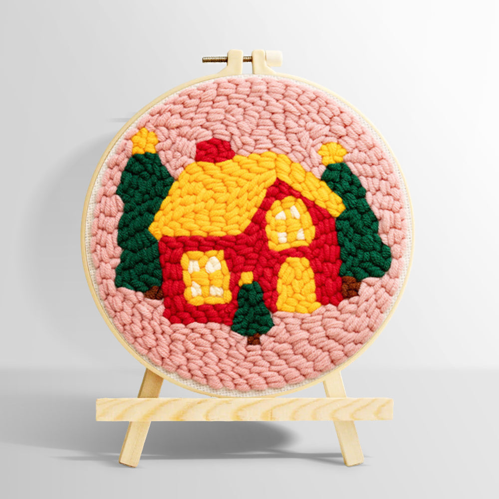 Cosy christmas cabin punch needle kit for beginners