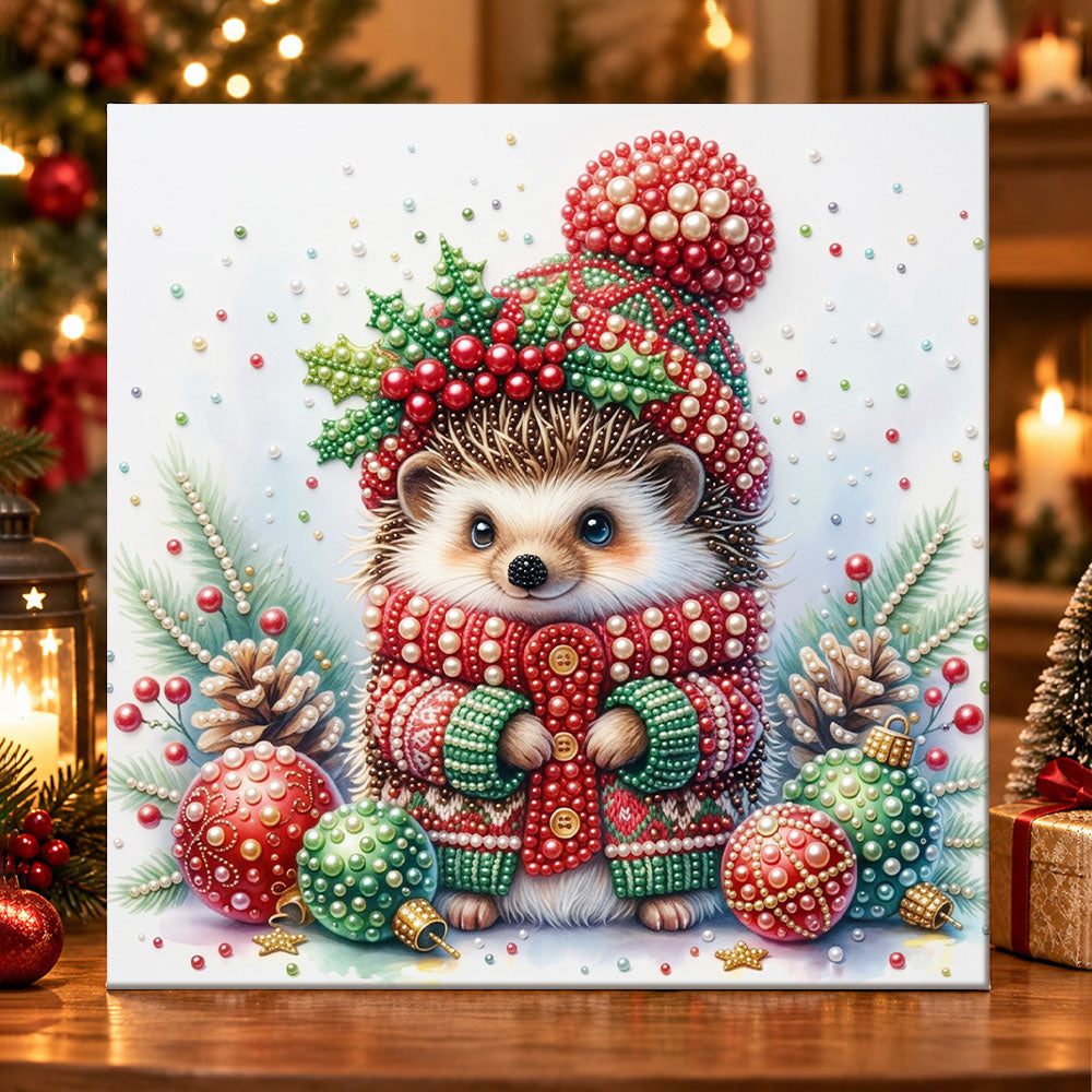 Cosy christmas hedgehog pearl diamond painting kit for beginners