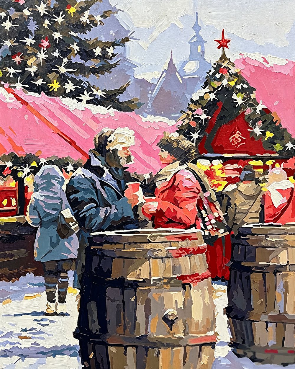Cosy christmas market scene cross stitch kit for beginners