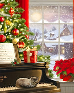 Cosy christmas piano cat cross stitch kit for beginners
