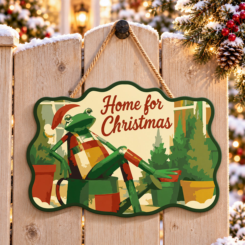 Cosy christmas retreat paint by numbers door hanger on a garden gate