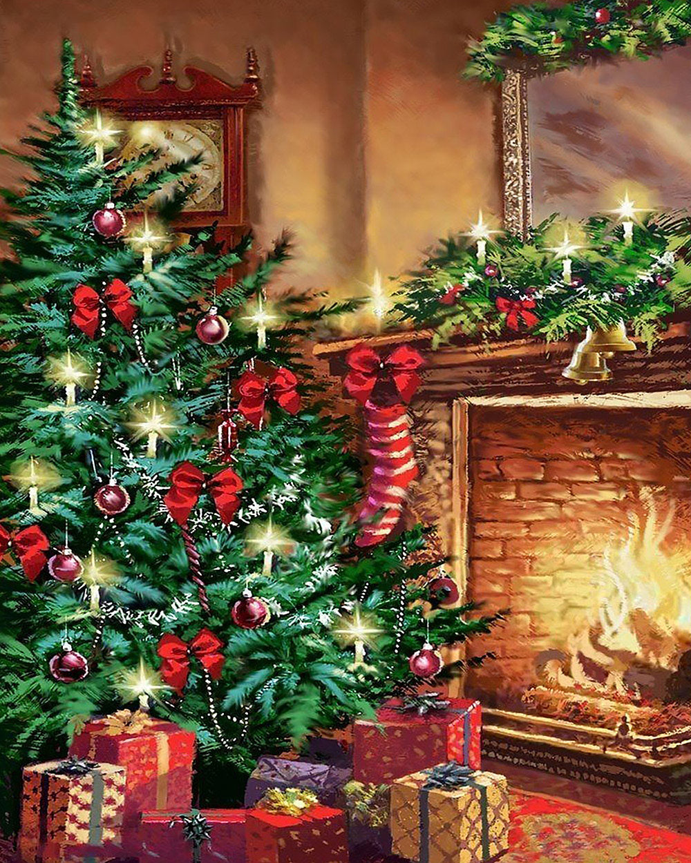 Cosy christmas tree and fireplace cross stitch kit for beginners