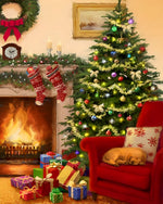 Cosy christmas tree and red armchair cross stitch kit for beginners