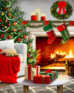 Cosy christmas tree, fireplace and sleeping puppy cross stitch kit for beginners