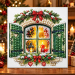 Cosy christmas window scene pearl diamond painting kit for beginners