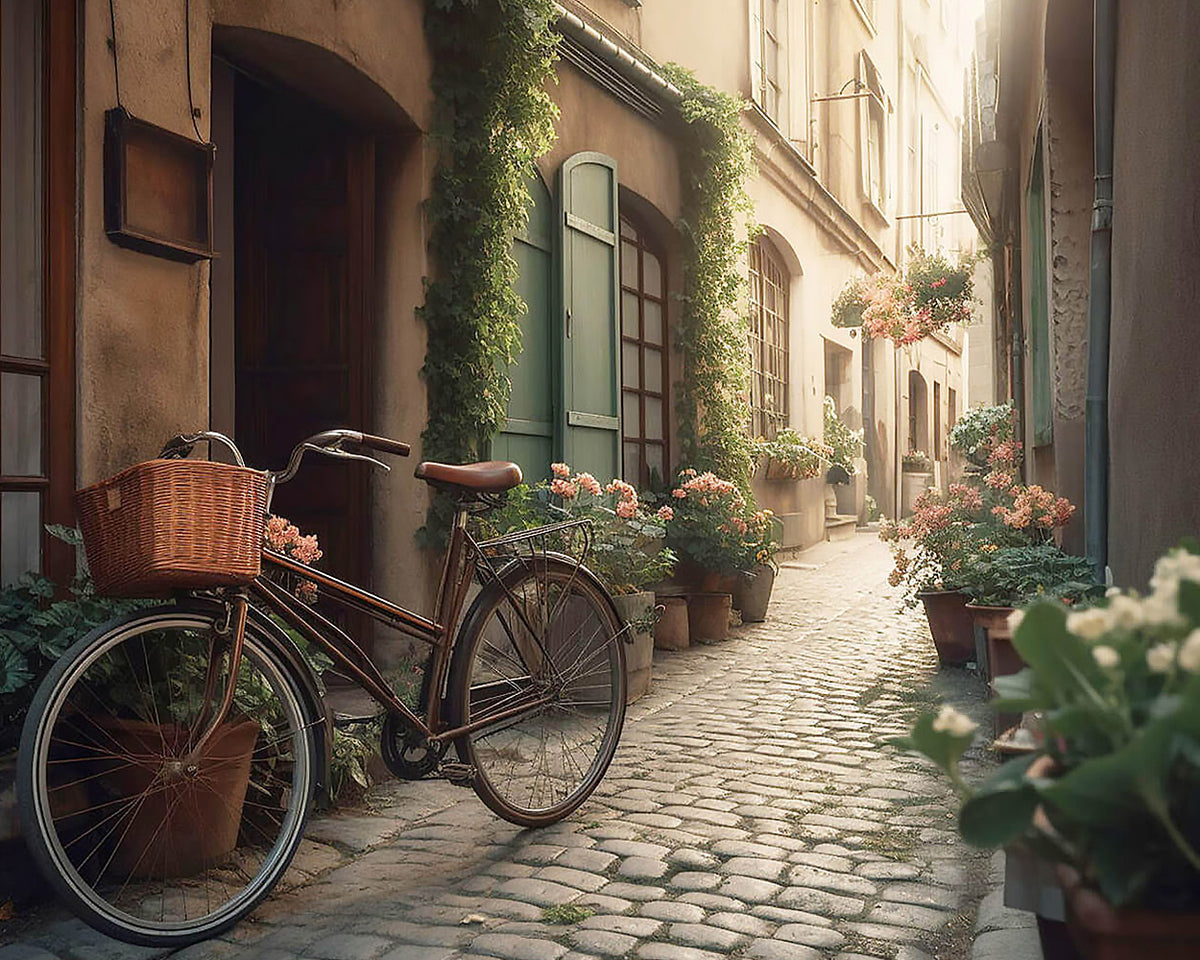 Cosy european alleyway and bicycle paint by numbers kit for beginners