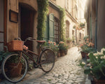 Cosy european alleyway and bicycle paint by numbers kit for beginners