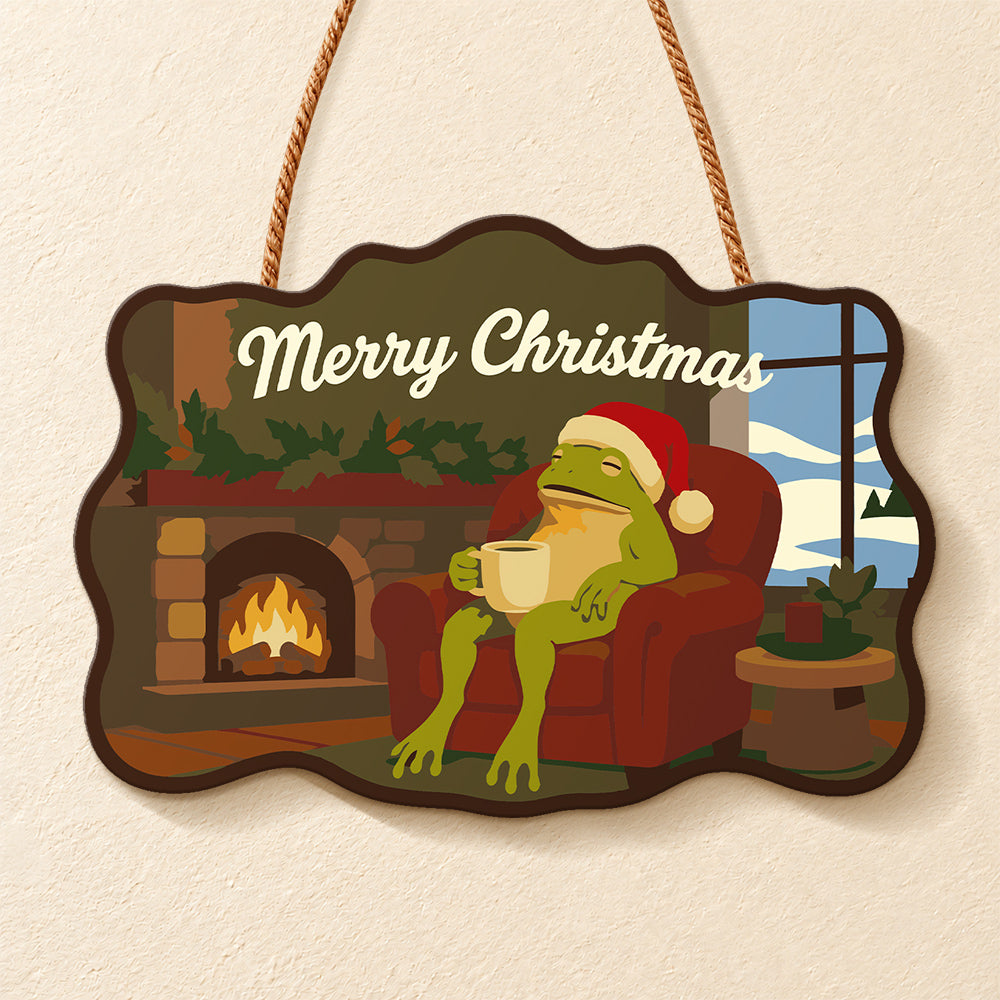 Cosy fireplace frog paint by numbers door hanger finished design