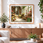 Finished cosy floral bookstore paint by numbers artwork displayed as home decor
