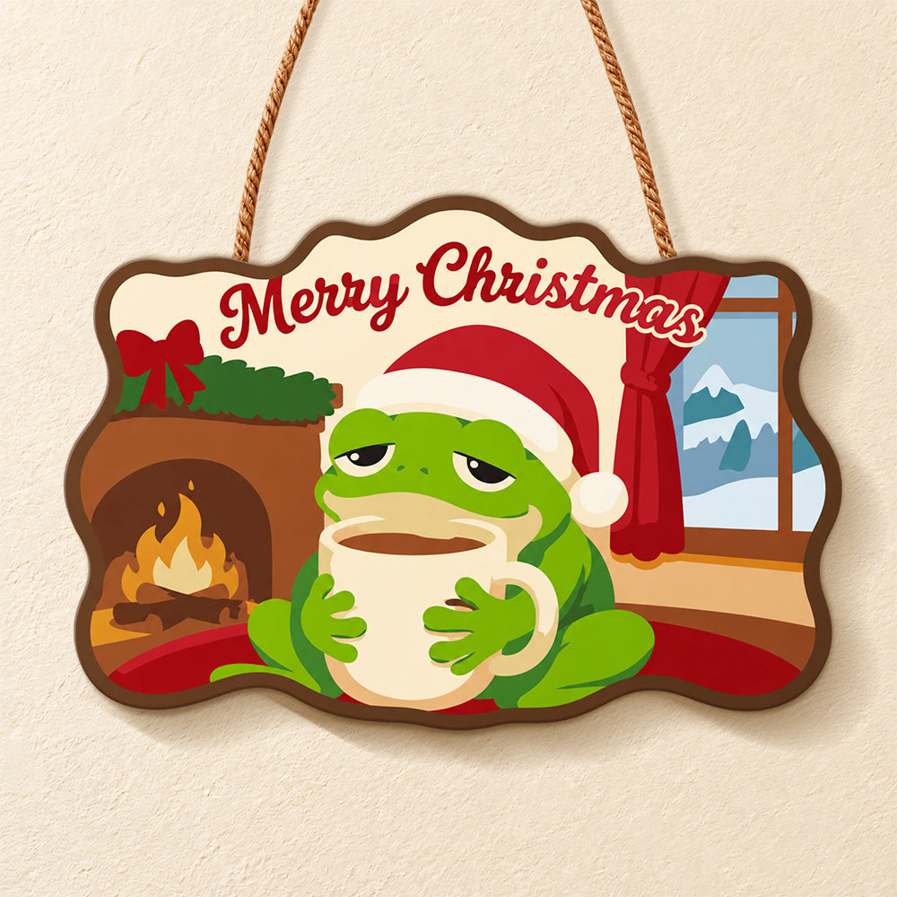 Cosy frog holiday paint by numbers door hanger finished design