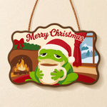 Cosy frog holiday paint by numbers door hanger finished design