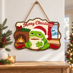 Cosy frog holiday paint by numbers door hanger as indoor wall decor