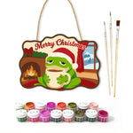 Cosy frog holiday paint by numbers door hanger with paints and brushes