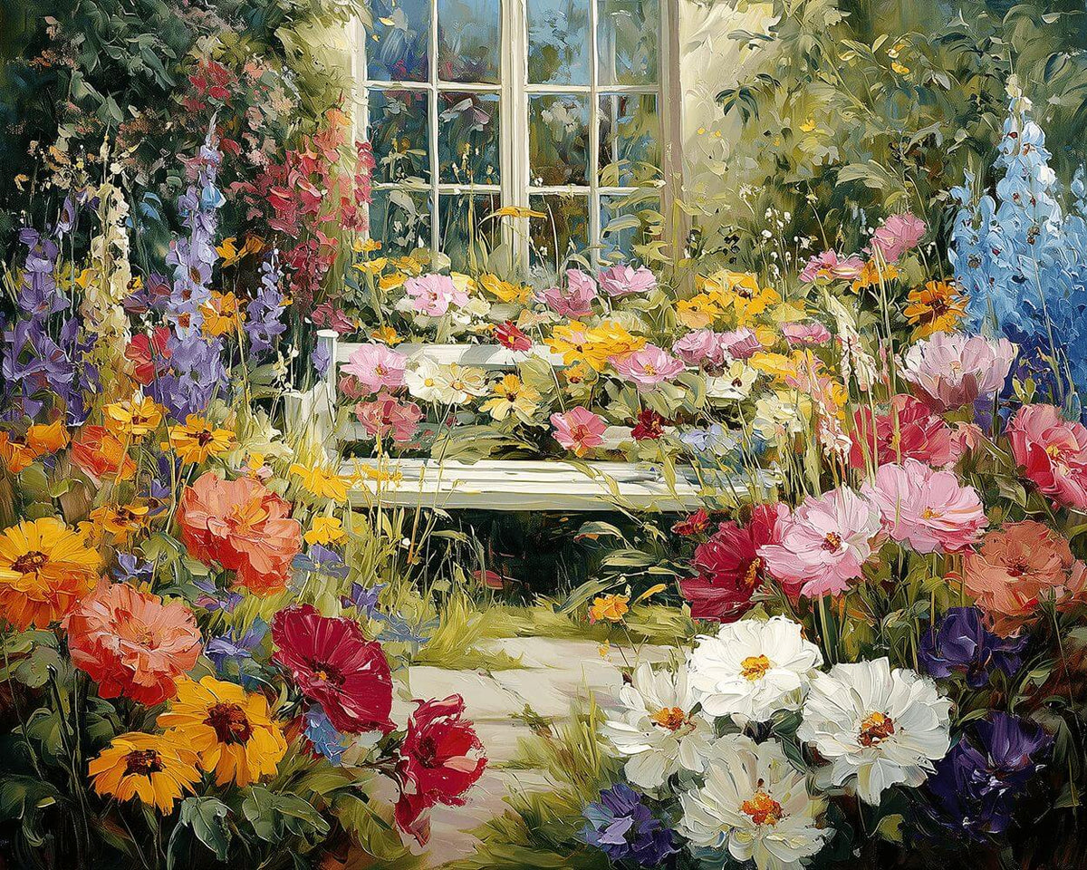 Cosy garden window and bench paint by numbers kit for beginners
