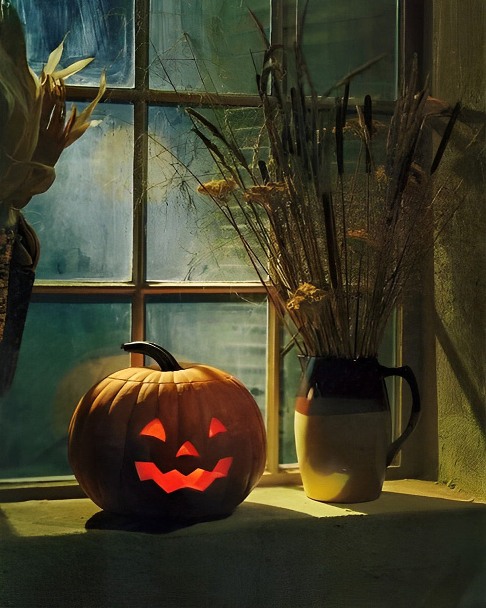 Cosy halloween window display cross stitch kit for beginners