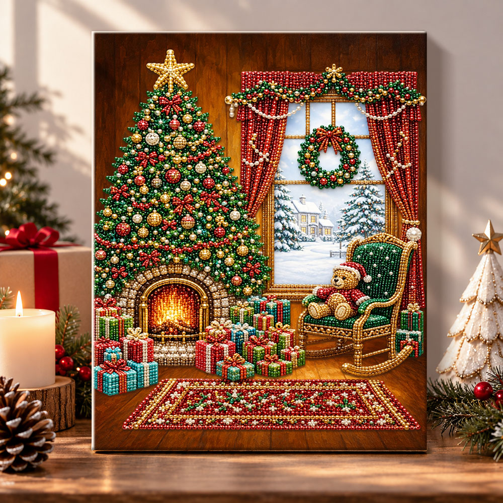 Cosy indoor christmas scene pearl diamond painting kit for beginners