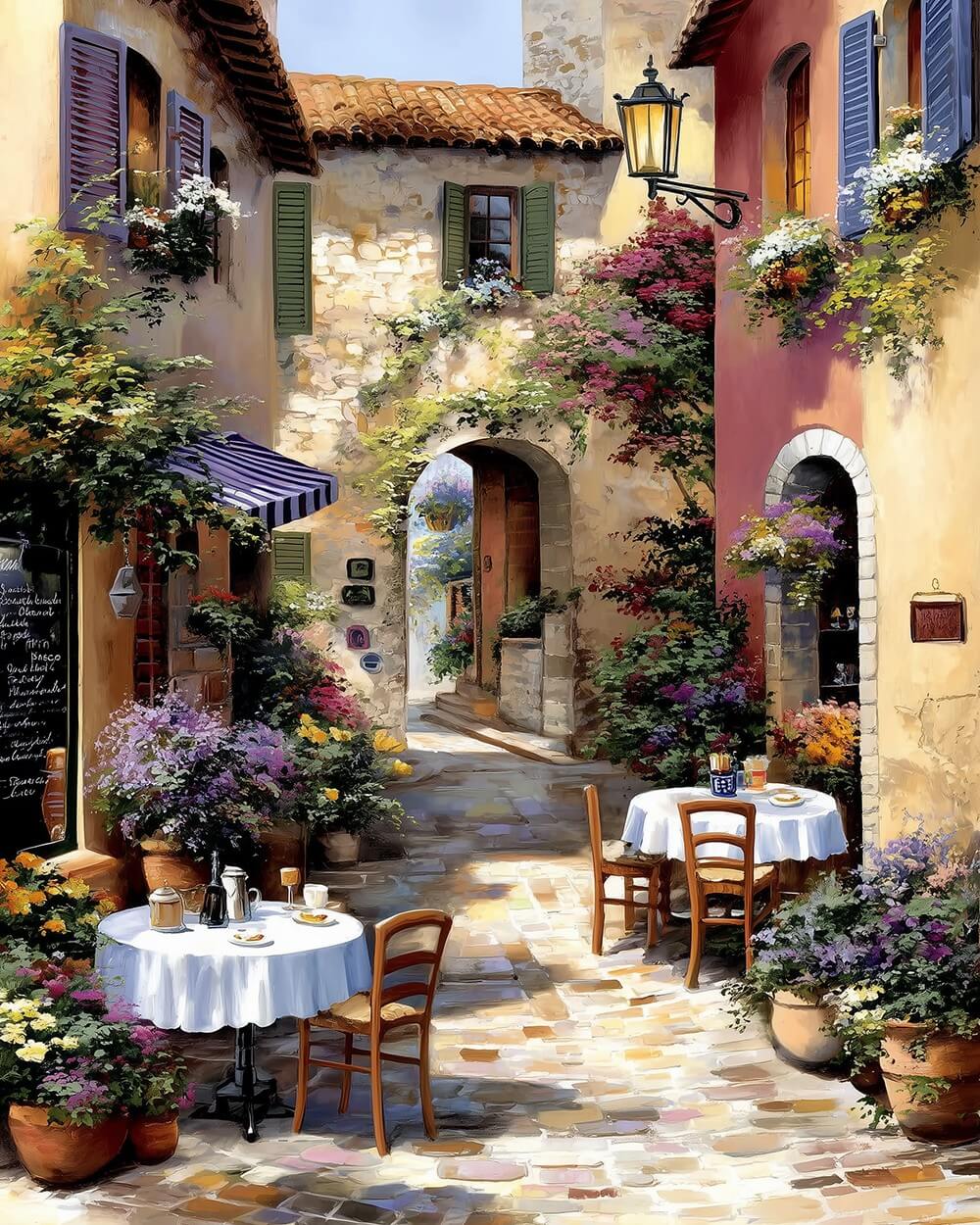 Cosy italian cafe courtyard cross stitch kit for beginners