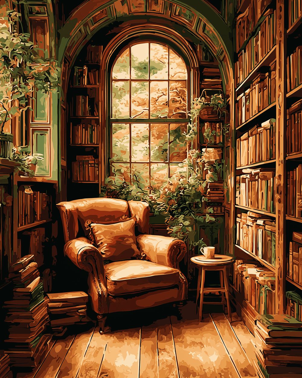 Cosy leather armchair library cross stitch kit for beginners