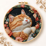 Cosy napping orange cat embroidery kit