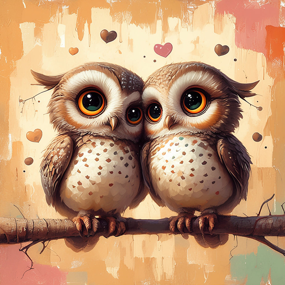 Cosy owl couple in love cross stitch kit for beginners