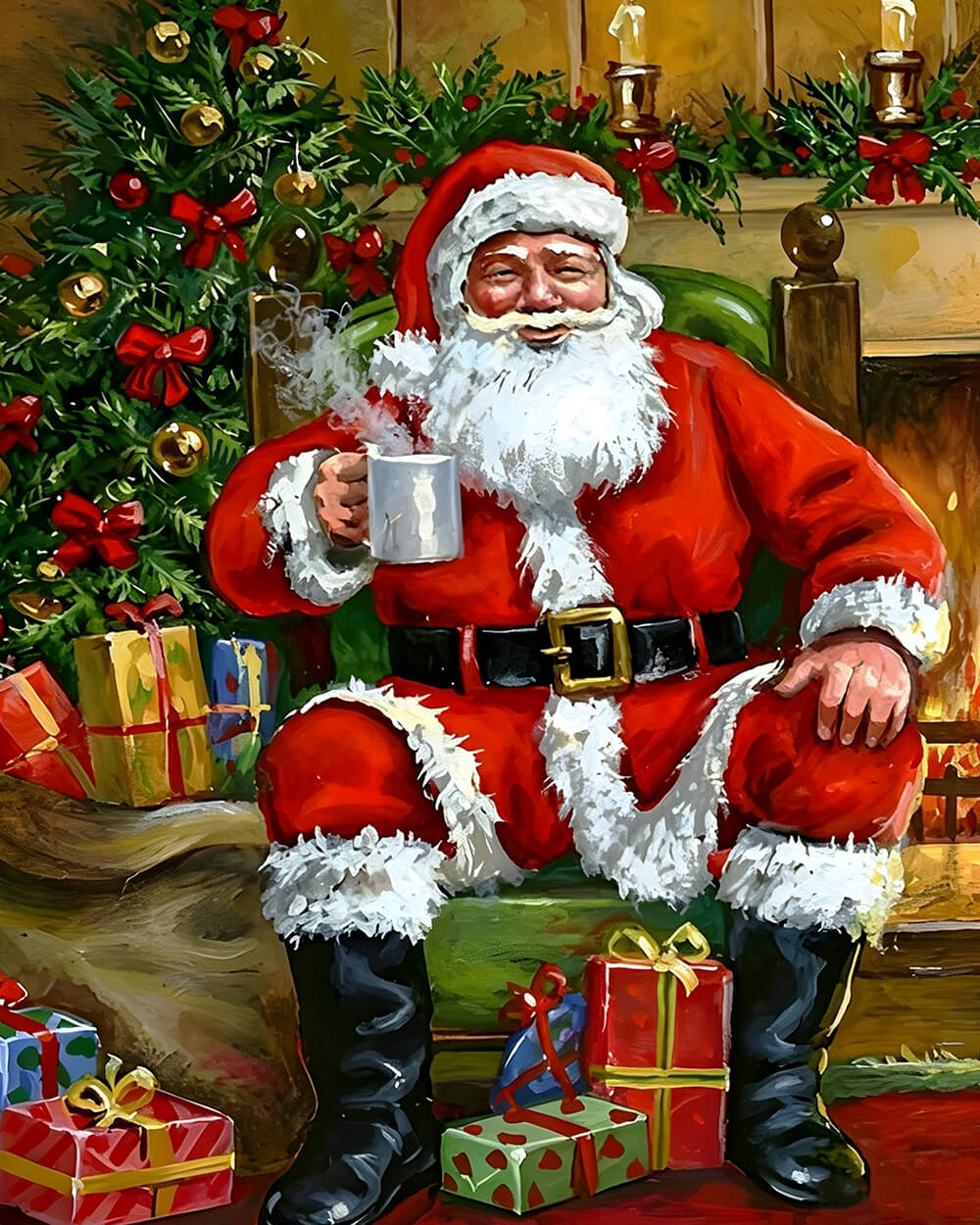 Cosy santa by the fireplace cross stitch kit for beginners