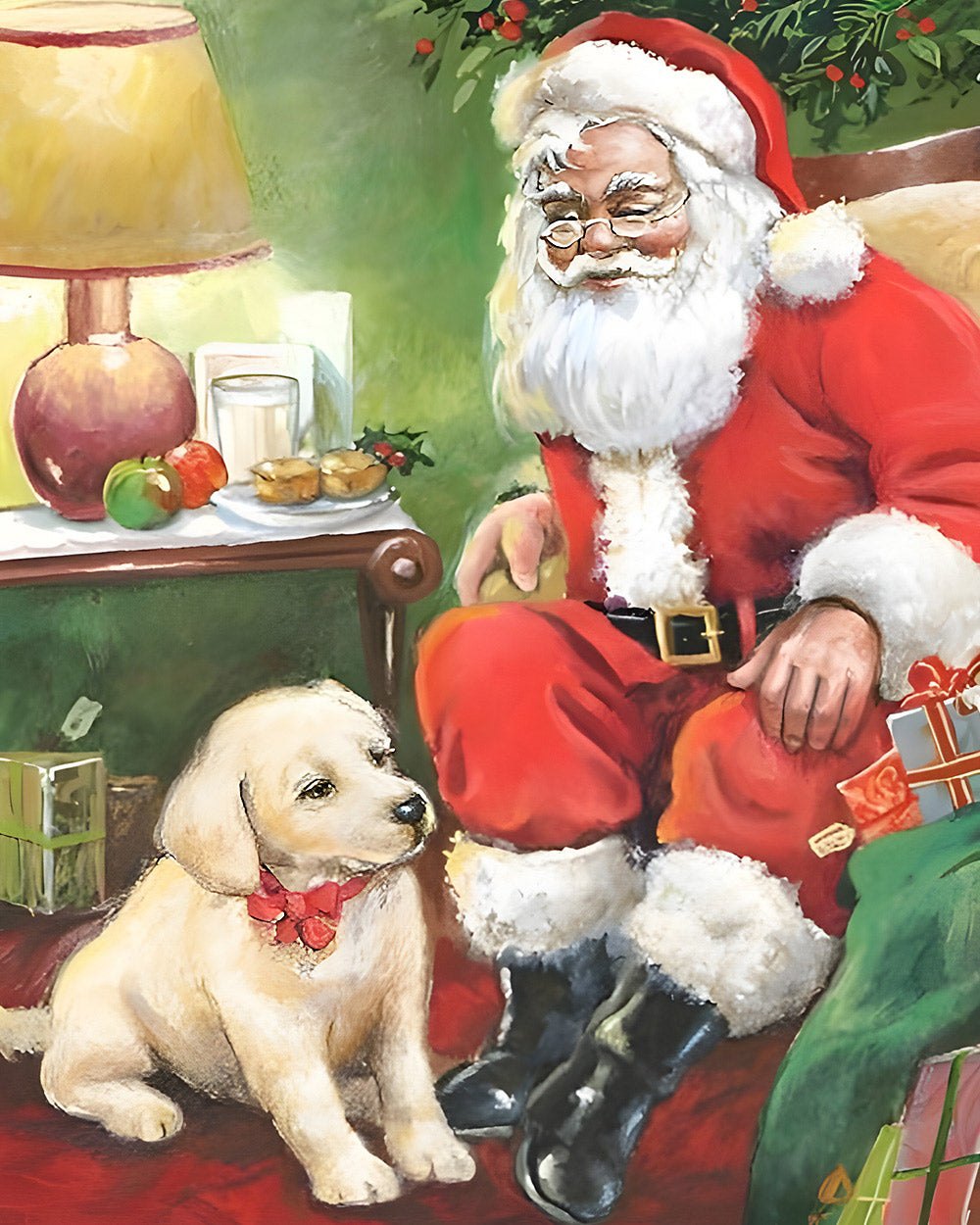 Cosy santa with puppy cross stitch kit for beginners