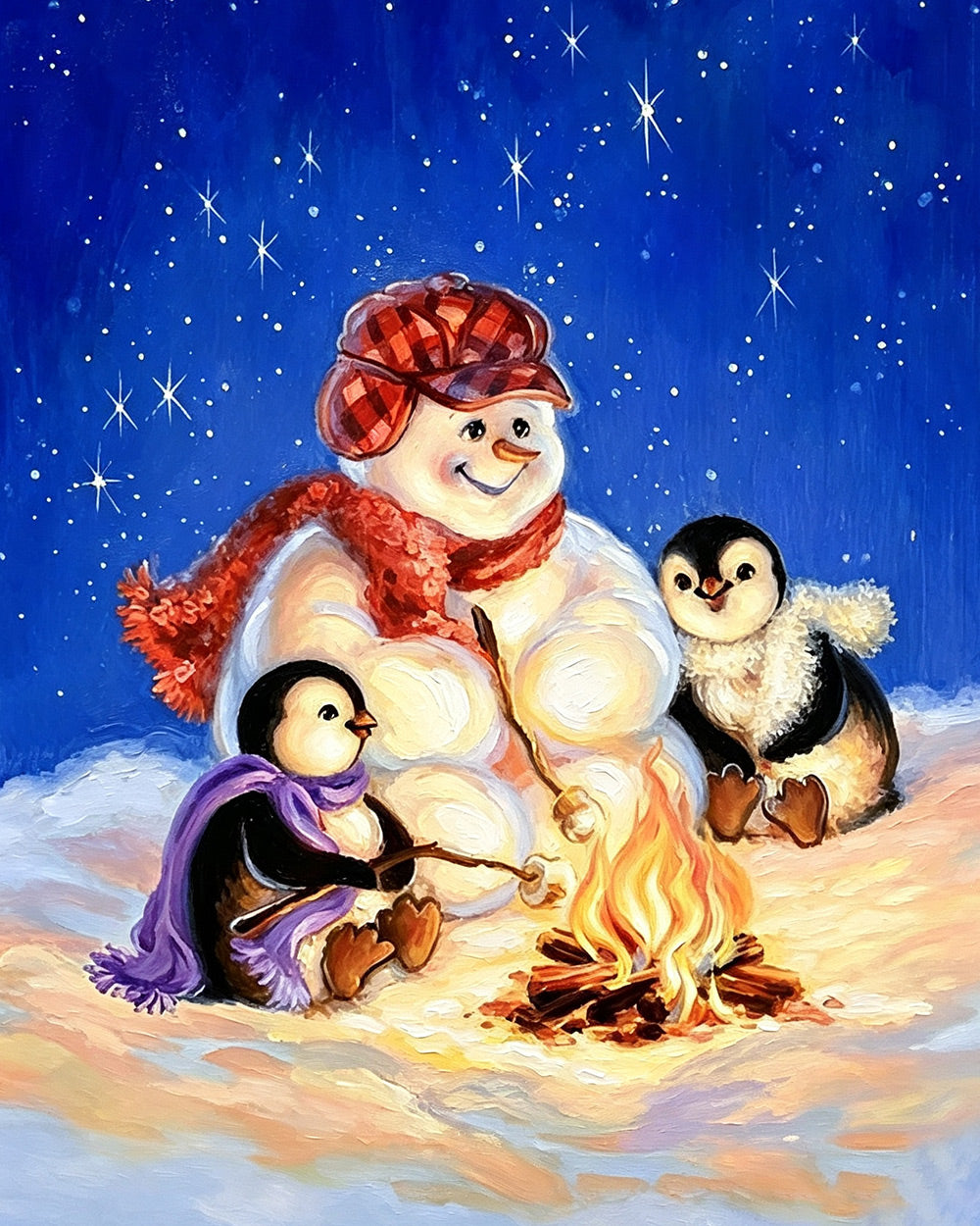 Cosy snowman and penguins by campfire cross stitch kit for beginners