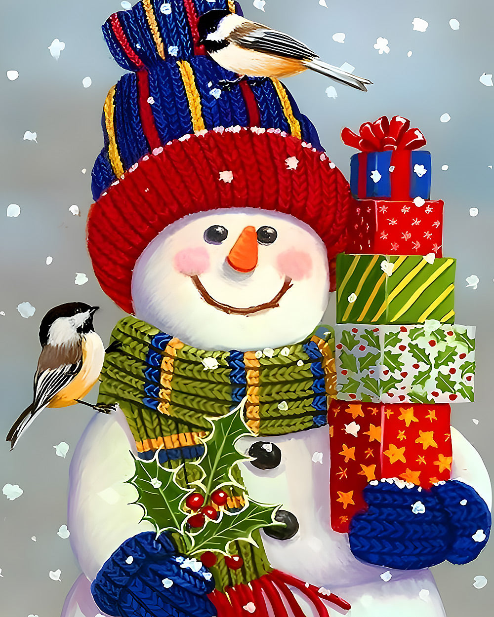Cosy snowman with knitted hat cross stitch kit for beginners