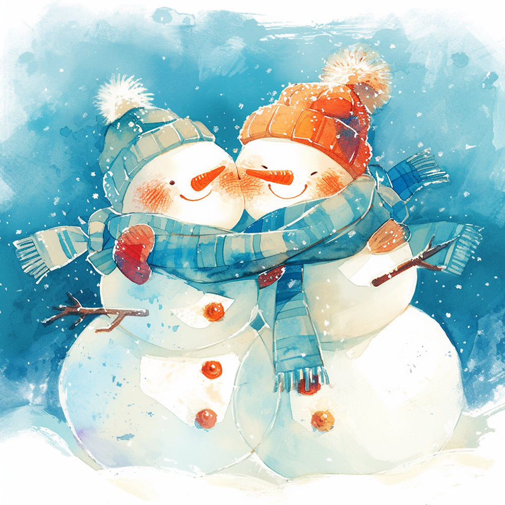 Cosy snowmen couple in love cross stitch kit for beginners