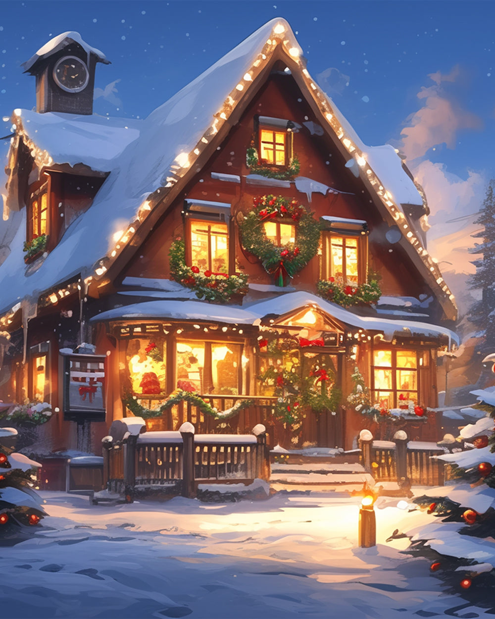 Cosy snowy christmas cottage cross stitch kit for beginners