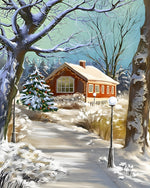 Cosy snowy cottage and christmas tree cross stitch kit for beginners