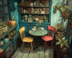 Cosy vintage bookshelf and plants paint by numbers kit for beginners