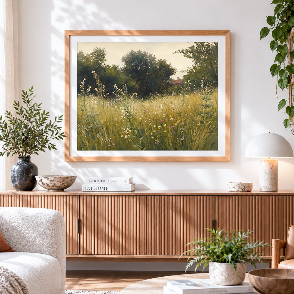 Finished cosy wildflower meadow paint by numbers artwork displayed as home decor