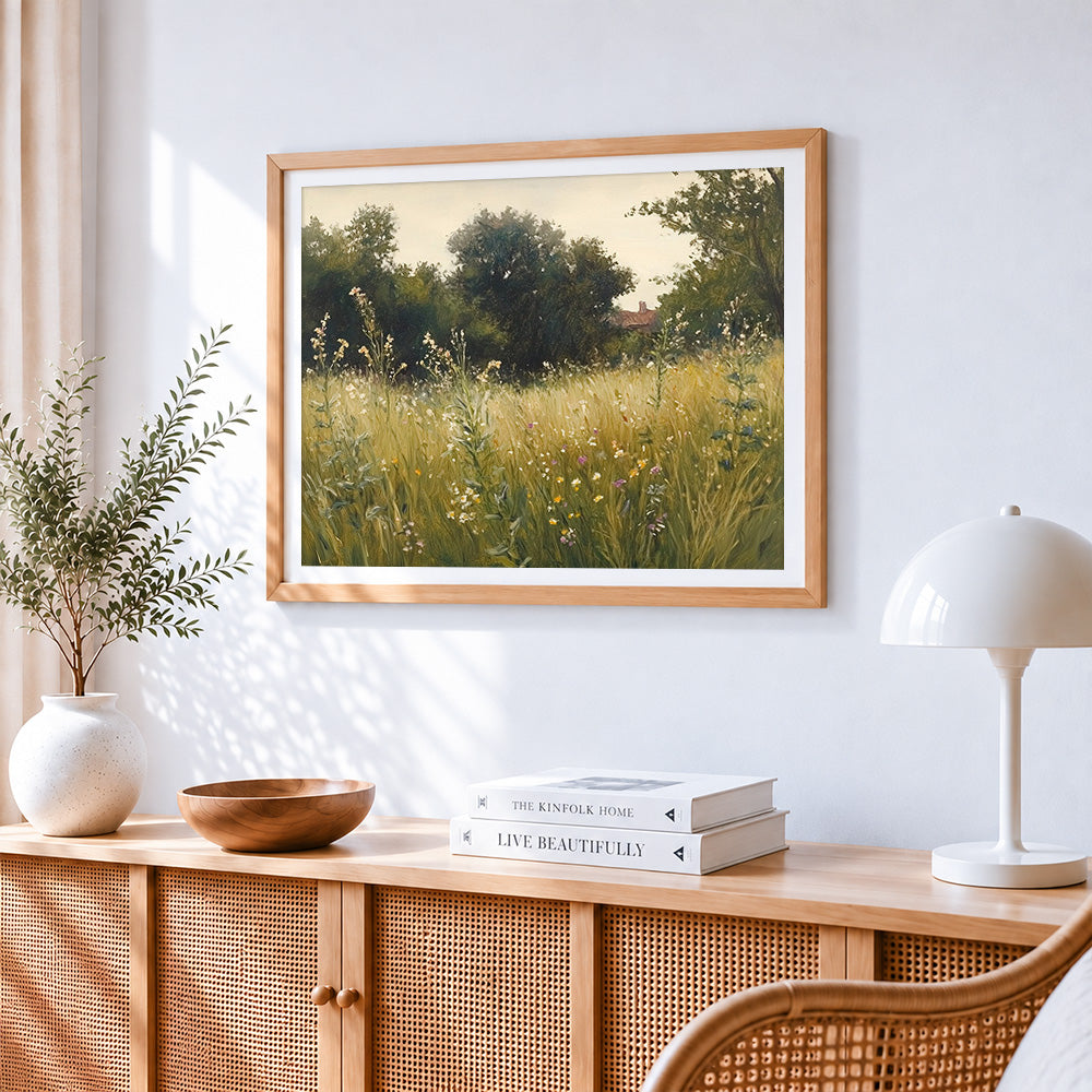 Cosy wildflower meadow paint by numbers artwork displayed on wall as home decor